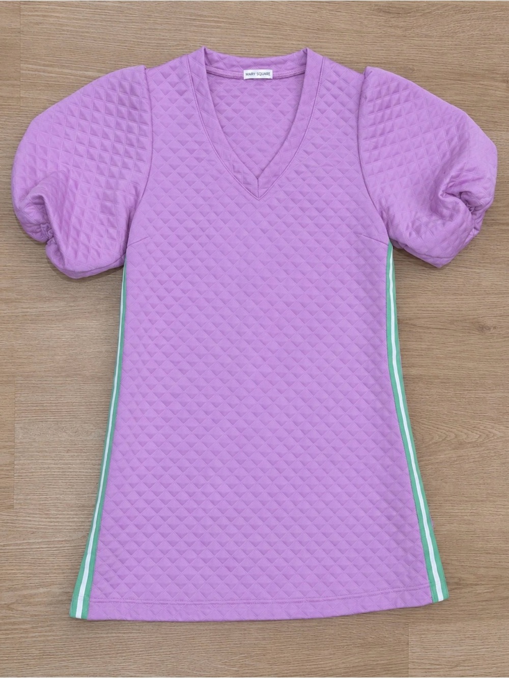 Mary Square Lavender Quilted Puff Sleeve Tee with Mint Stripe